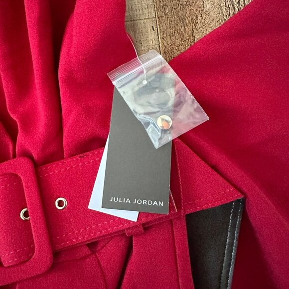 Red Julia Jordan Sleeveless Belted Jumpsuit With Wide Legs & Pockets - Picture 8 of 11